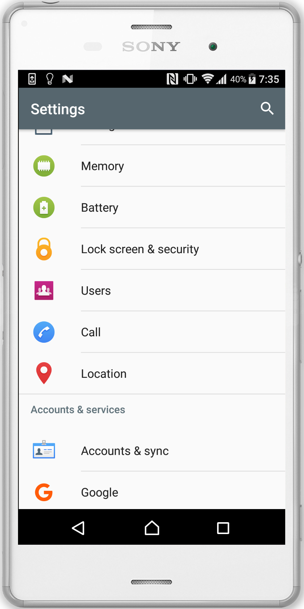 sony xperia settings