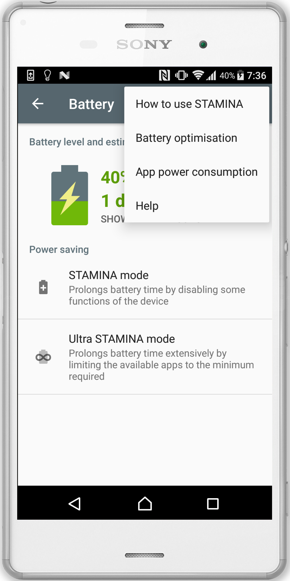 sony xperia batter optimization